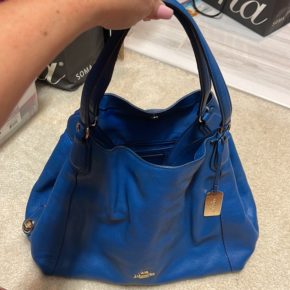 Coach Royal Blue Leather Shoulder Bag with Gold Hardware